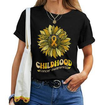 Childhood Cancer Awareness Leopard Yellow Sunflower Women T-shirt - Monsterry