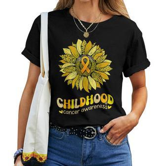 Childhood Cancer Awareness Month Leopard Yellow Sunflower Women T-shirt - Monsterry