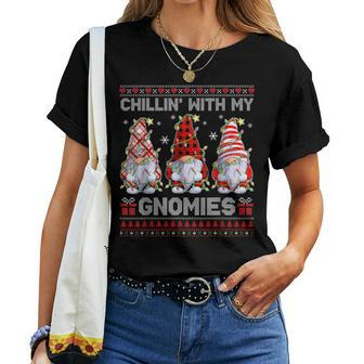 Chillin With My Gnomies Ugly Christmas Sweaters Pajama Xmas Women T-shirt | Mazezy