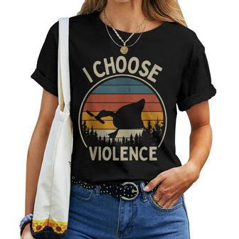 I Choose Violence Goose With Knife Memes Sarcastic Women T-shirt | Mazezy