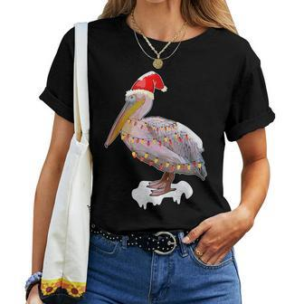 Christmas Bird Pelican Santa Hat Costume Bird Lover Women T-shirt | Mazezy