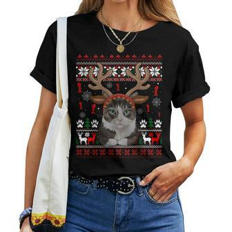 Christmas Cat Reindeer Ugly Christmas Sweater Women T-shirt | Mazezy