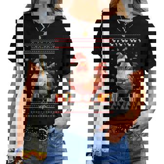 Christmas Chicken Santa Hat Ugly Christmas Sweater Women T-shirt | Mazezy