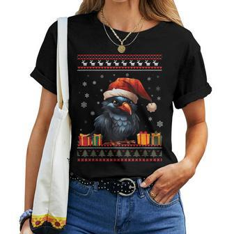 Christmas Crow Santa Hat Ugly Christmas Sweater Women T-shirt - Monsterry DE