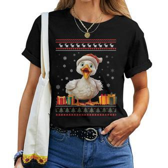 Christmas Goose Santa Hat Ugly Christmas Sweater Women T-shirt - Monsterry AU