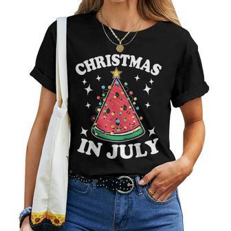 Christmas In July Party Watermelon Christmas Tree Summer Women T-shirt Short Sleeve Graphic - Thegiftio UK