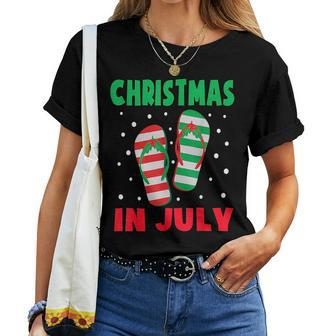 Christmas In July Flip Flops Funny Beach Summer Kids Toddler Women T-shirt - Seseable