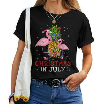 Christmas In July Funny Flamingo Pineapple Summer Women T-shirt - Seseable