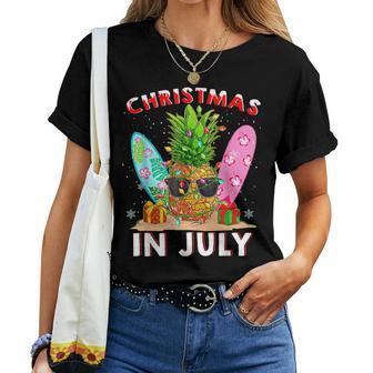 Christmas In July Pineapple Surf Santa Summer Tree Summer Women T-shirt Crewneck | Mazezy