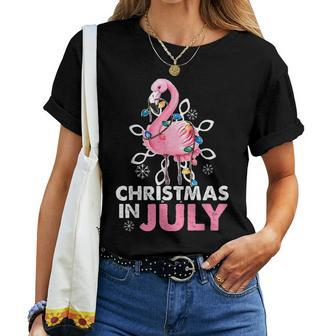 Christmas In July Pink Flamingo Summer Camping Camper Camping Women T-shirt | Mazezy