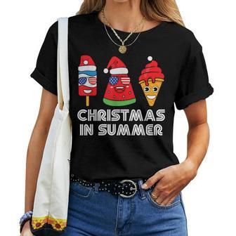 Christmas In Summer Santa Claus Party Beach Summer Vacation Women T-shirt - Seseable