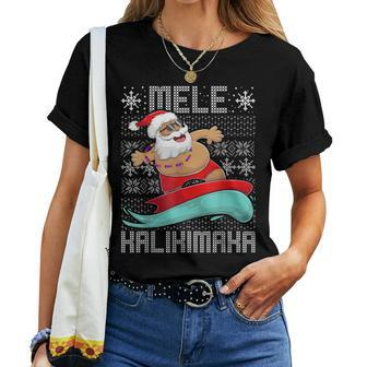 Christmas Ugly Sweater Mele Kalikimaka Apparel Santa Surf Women T-shirt - Seseable