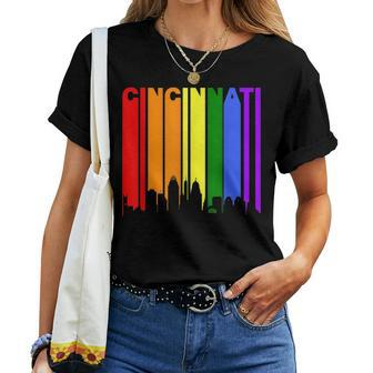 Cincinnati Ohio Lgbtq Gay Pride Rainbow Skyline Women T-shirt | Mazezy