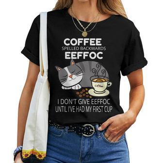 Coffee Backwards Eeffoc Cat And Coffee Humor Women T-shirt Crewneck | Mazezy DE