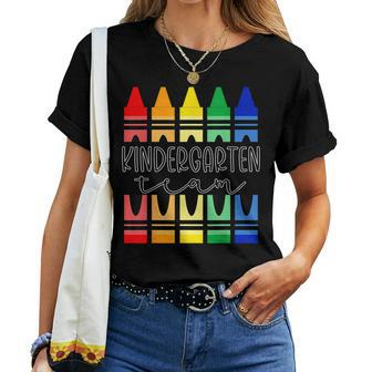 Colorful Crayon Kindergarten Team For Teachers Students Women T-shirt - Seseable