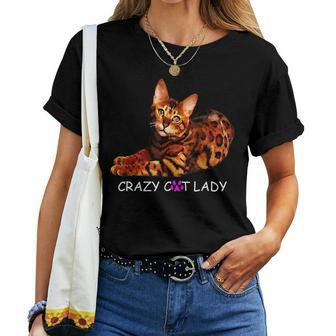 Colorful Crazy Bengal Cat Lady Kitty Kitten Lover Women T-shirt | Mazezy