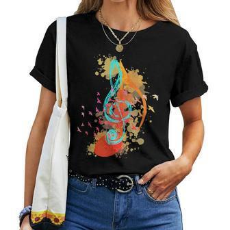 Colorful Treble Clef Music Theory Musician Teacher Birds Women T-shirt - Seseable