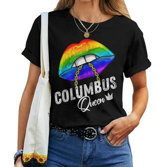 Columbus Queen Lgbtq Gay Pride Rainbow Flag American City Women T-shirt Crewneck | Mazezy