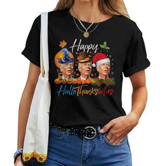 Confused Joe Biden Halloween Christmas Happy Hallothanksmas Women T-shirt - Thegiftio UK