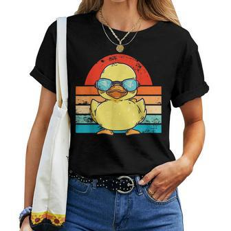 Cool Retro Yellow Duck In Sunglasses 70S 80S Duck Women T-shirt - Monsterry