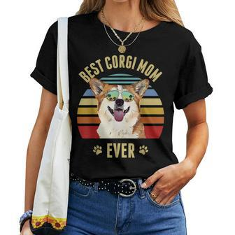 Corgi Best Dog Mom Ever Retro Sunset Beach Vibe Women T-shirt | Mazezy