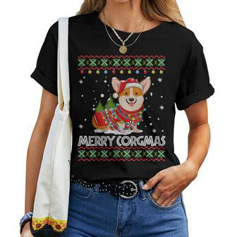 Corgi Dog Merry Corgmas Santa Corgi Ugly Christmas Sweater Women T-shirt - Seseable