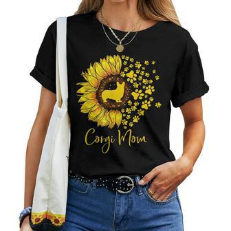 Corgi Mom Sunflower Corgi Lover Women T-shirt | Mazezy