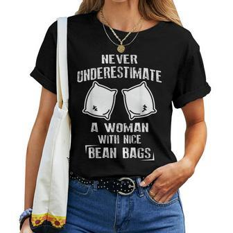 Cornhole Never Underestimate A Woman With Bean Bag Women T-shirt - Thegiftio UK