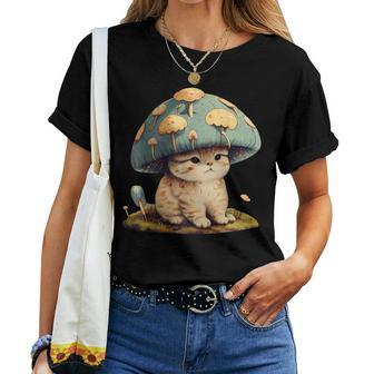Cottagecore Cat Mushroom Hat Aesthetic Kawaii Women T-shirt - Monsterry AU
