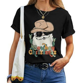 Cowboy Christmas Santa Claus Western Vintage Cowgirl Retro Women T-shirt | Mazezy