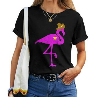 Cowboy Flamingo Exotic Bird Flamazing Sheriff Rancher Women T-shirt | Mazezy