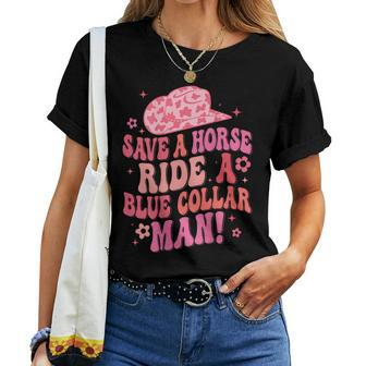Cowboy Save A Horse Ride A Blue Collar Man On Back Women T-shirt - Monsterry DE