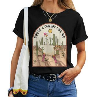 Cowgirl Duck Silly Goose Pink Cowgirl Duck Cowgirl Boots Women T-shirt | Mazezy