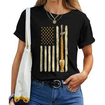 Craft Beer Tap Distressed American Flag Patriotic Alcohol Women T-shirt | Mazezy