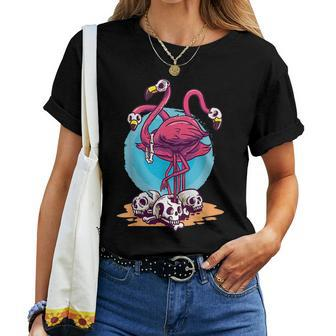 Creepy Flamingo Halloween Horror Skull Women T-shirt | Mazezy