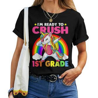 Crush 1St Grade Dabbing Unicorn Back To School Girls Gift Women T-shirt - Seseable