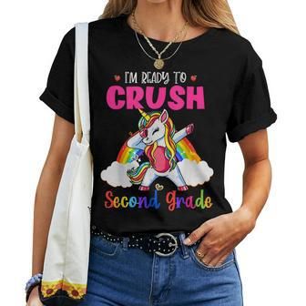 Crush Second Grade Dabbing Unicorn Back To School Girls Women T-shirt - Monsterry