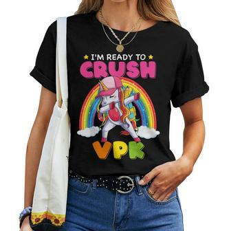 Cute 1St Day Vpk Cool Dabbing Unicorn First Day Of Vpk Girl Women T-shirt Short Sleeve Graphic - Monsterry