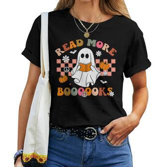 Cute Booooks Ghost Read More Books Teacher Halloween Women T-shirt - Seseable