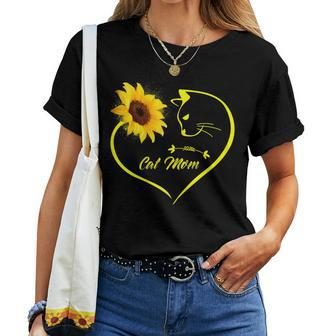Cute Cat Mom Sunflower Heart Love Mothers Day Gift Cat Lover Gift For Womens Women T-shirt Casual Daily Crewneck Short Sleeve Graphic Basic Unisex Tee