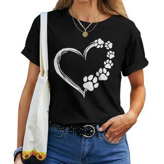 Cute Dog Puppy Dogs Paw Print Heart Dog Mom Women T-shirt - Monsterry AU
