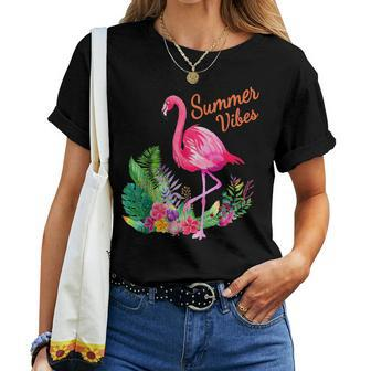 Cute Flamingo Aloha Tropical Flower Watercolor Summer Vibes Women T-shirt | Mazezy