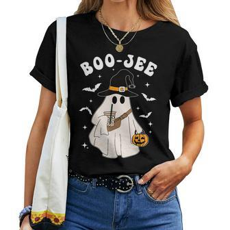 Cute Ghost Halloween Costume Coffee Witch Hat Boujee Boo Jee Women T-shirt | Mazezy