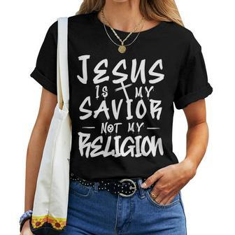 Cute Jesus Is My Savior Not My Religion Cross Faith Quote Faith Women T-shirt | Mazezy