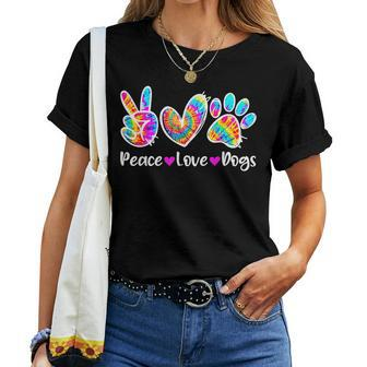 Cute Peace Love Dogs Tie Dye Dog Paw Dog Mom Mothers Day Women T-shirt - Seseable