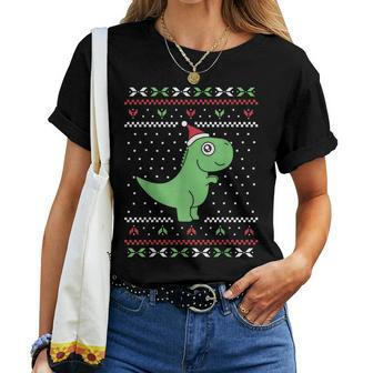 Cute T-Rex Dinosaur Ugly Christmas Sweater Style Women T-shirt | Mazezy