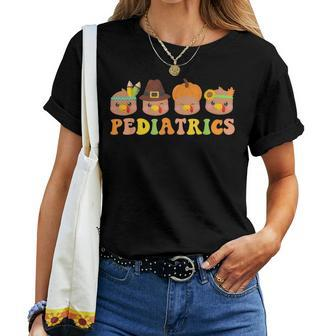 Cute Turkeys Pediatrics Pumpkin Thanksgiving Fall Peds Nurse Women T-shirt - Seseable