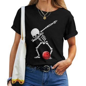 Dabbing Bowling Skeleton Bowler Women T-shirt | Mazezy