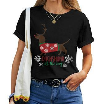 Dachshund All The Way Ugly Christmas Sweater Women T-shirt | Mazezy
