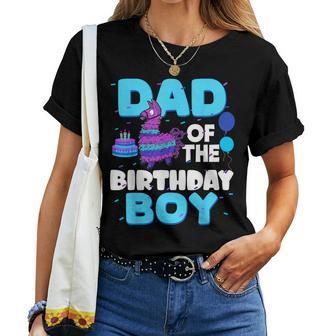 Dad Of The Birthday Boy Llama Family Party Decorations Women T-shirt - Seseable